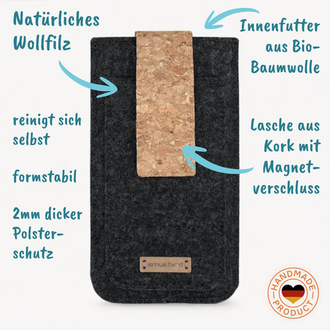 Op maat gemaakt telefoonhoesje | met magnetische sluiting en extra vak | antraciet - Bloom | HAKA-model