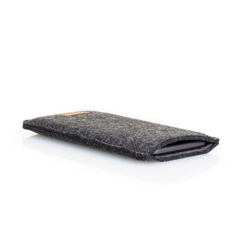 Handytasche für Samsung Galaxy A37 aus anthrazit Wollfilz und Baumwolle, stilvoll und nachhaltig.