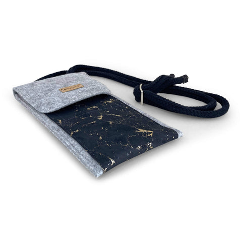 Sac bandoulière pour iPhone 15 Pro | en feutre et coton bio | gris clair - noir | modèle KEDJA deluxe