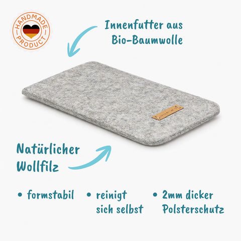 Coque de téléphone sur mesure | en feutre et coton biologique | gris clair - Coloré | Modèle "LAISSER"