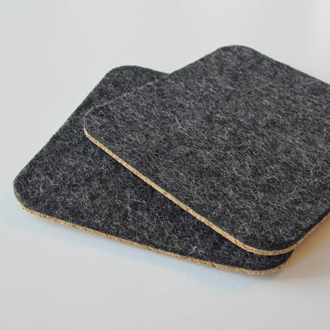 Vilt en kurk coasters | Set van 2 | 10x10cm | antraciet