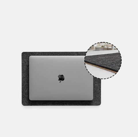 Sous-main pour MacBooks en feutre et liège | 26x38cm | anthracite