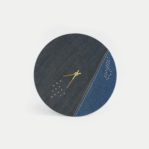 Wanduhr Wabi Sabi Denim rond 30 cm | Denim - goud | Ontwerp: Yokohama