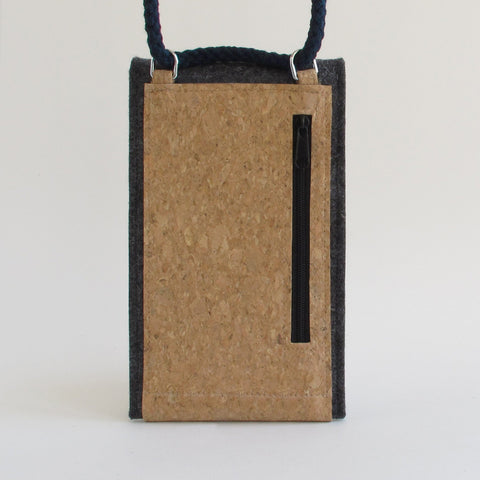 Sac bandoulière pour iPhone 16 Pro | en feutre et coton biologique | anthracite - floraison | Modèle KEDJA