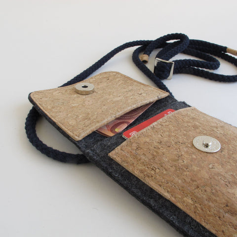 Sac bandoulière pour iPhone 16 Pro | en feutre et coton biologique | anthracite - floraison | Modèle KEDJA