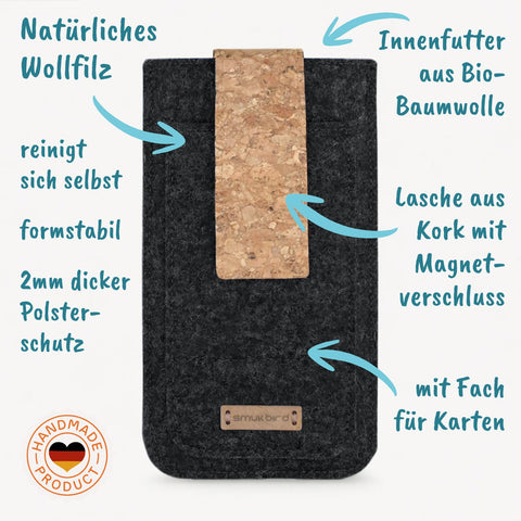 Op maat gemaakt telefoonhoesje | met magnetische sluiting en extra vak | antraciet - Kleurrijk | HAKA-model