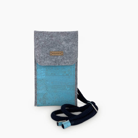 Sac bandoulière pour Samsung Galaxy Z Fold6 | en feutre et coton bio | gris clair - azur | modèle KEDJA deluxe