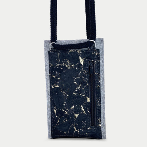 Sac bandoulière pour iPhone 13 Pro Max | en feutre et coton bio | gris clair - noir | modèle KEDJA deluxe