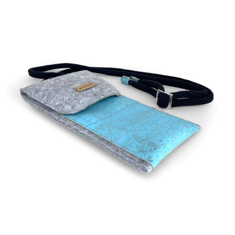 Sac bandoulière pour Samsung Galaxy Z Fold6 | en feutre et coton bio | gris clair - azur | modèle KEDJA deluxe