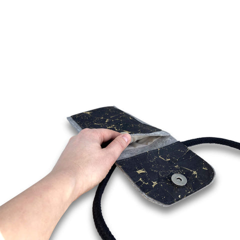 Sac bandoulière pour Fairphone 5 | en feutre et coton bio | gris clair - noir | Modèle KEDJA deluxe