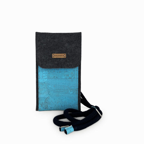 Sac bandoulière pour iPhone 13 mini | en feutre et coton bio | anthracite - azur | modèle KEDJA deluxe