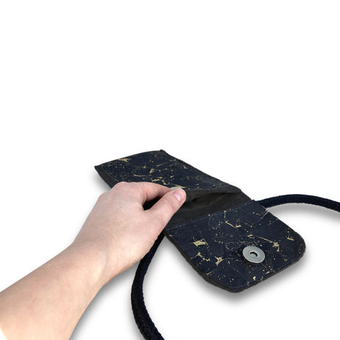 Schoudertas voor iPhone 12 | van vilt en biologisch katoen | antraciet - zwart | model KEDJA deluxe