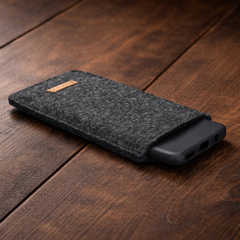 Coque de téléphone sur mesure | en feutre et coton biologique | anthracite - Coloré | Modèle "LAISSER"
