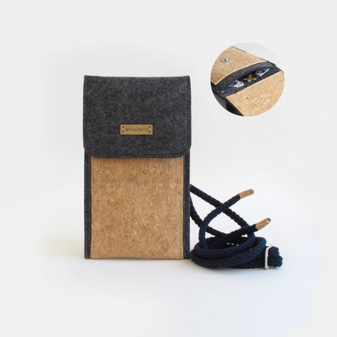 Sac bandoulière pour iPhone 14 | en feutre et coton biologique | anthracite - floraison | Modèle KEDJA