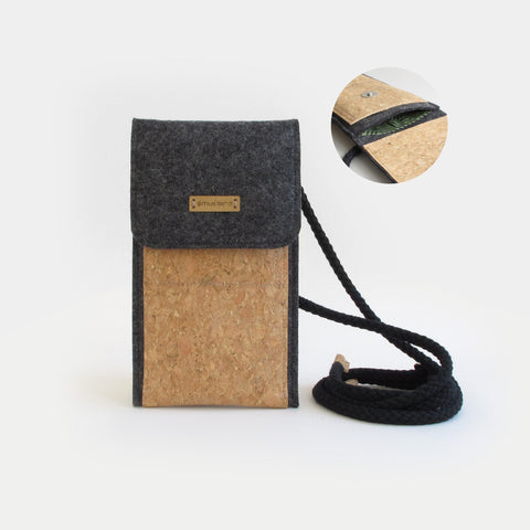 Sac bandoulière pour iPhone 13 mini | en feutre et coton biologique | anthracite - rayures | Modèle KEDJA