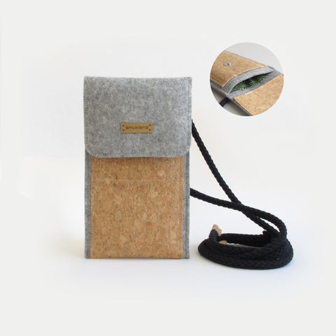 Sac bandoulière pour Samsung Galaxy S21 Ultra | en feutre et coton biologique | gris clair - rayures | Modèle KEDJA