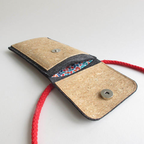 Schoudertas voor iPhone 12 mini | gemaakt van vilt en biologisch katoen | antraciet - kleurrijk | Model KEDJA