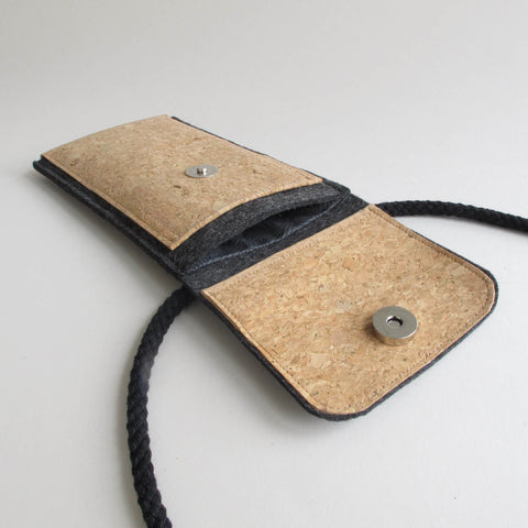 Schoudertas voor Fairphone 5 | gemaakt van vilt en biologisch katoen | antraciet - sporen | Model KEDJA