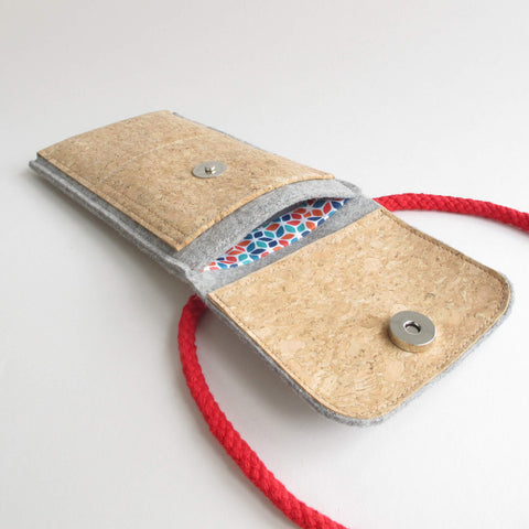 Sac bandoulière pour iPhone XR | en feutre et coton biologique | gris clair - coloré | Modèle KEDJA