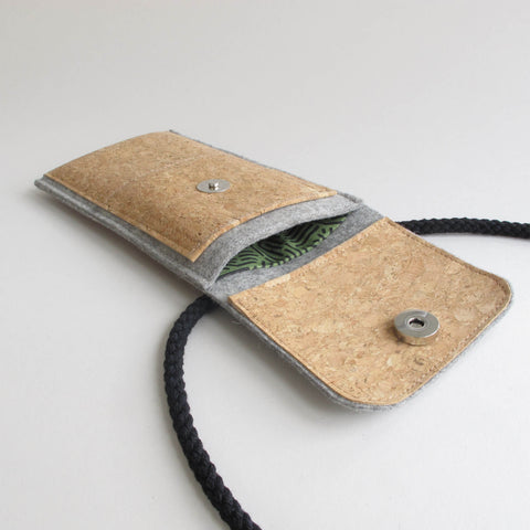 Sac bandoulière pour Samsung Galaxy S21 Ultra | en feutre et coton biologique | gris clair - rayures | Modèle KEDJA
