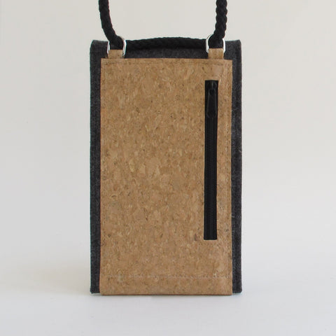 Sac bandoulière pour Xiaomi Redmi A1 | en feutre et coton biologique | anthracite - pistes | Modèle KEDJA