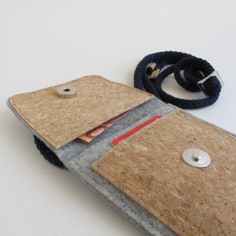 Schoudertas voor Google Pixel 4a | gemaakt van vilt en biologisch katoen | lichtgrijs - bloei | Model KEDJA