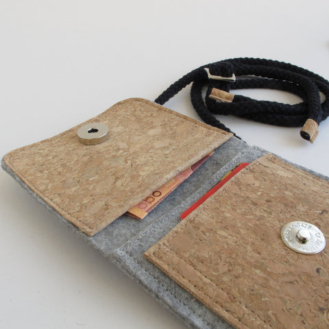 Sac bandoulière pour iPhone XS Max | en feutre et coton biologique | gris clair - pistes | Modèle KEDJA