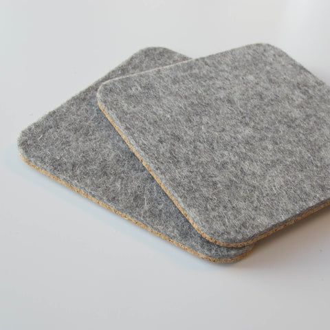 Sous-verres en feutre et en liège | Lot de 2 | 10x10cm | gris clair
