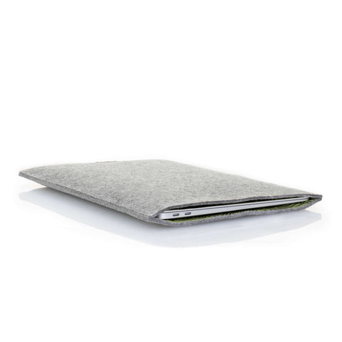 Housse ordinateur portable sur mesure | en feutre et coton biologique | gris clair - rayures | Modèle "LAISSER"