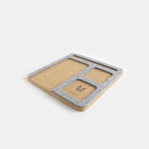 Organisateur pour téléphones portables, blocs-notes, stylos, clés, etc. | en feutre et liège | gris clair