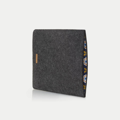 Étui pour iPad - 9e génération | en feutre et coton biologique | anthracite - floraison | Modèle "LAISSER"